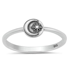 Load image into Gallery viewer, Sterling Silver Oxidized 6mm Moon And Star Ring