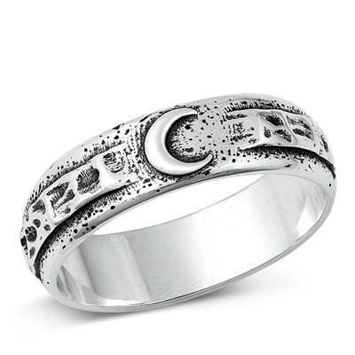 Sterling Silver Oxidized 5.8mm Moon Ring