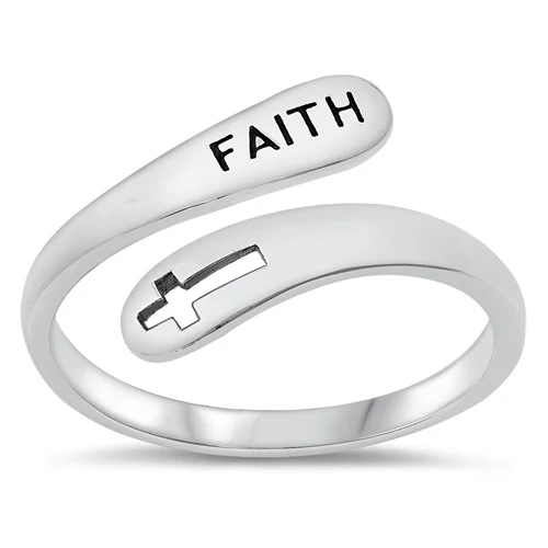 Sterling Silver Oxidized Faith And Cross Ring