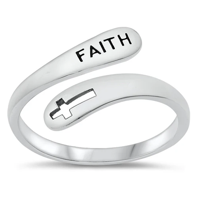 Sterling Silver Oxidized Faith And Cross Ring