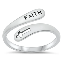 Sterling Silver Oxidized Faith And Cross Ring