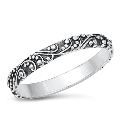 Sterling Silver Oxidized And Polished 3mm Bali Ring