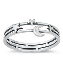 Load image into Gallery viewer, Sterling Silver Oxidized 6mm Moon And Stars Ring