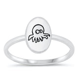 Sterling Silver Oxidized Oval Octopus Ring