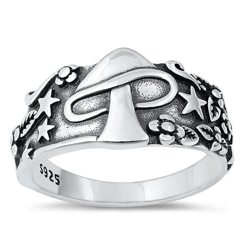 Sterling Silver Oxidized 12mm Mushroom Ring