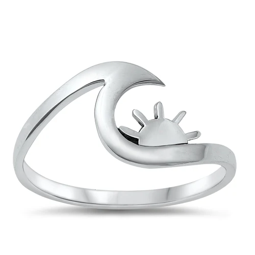 Sterling Silver Oxidized Wave And Sun Ring