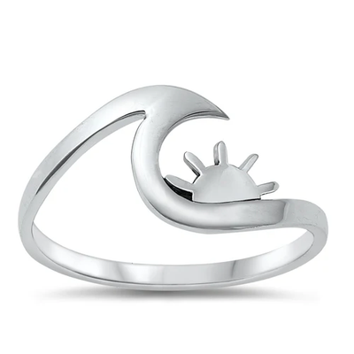 Sterling Silver Oxidized Wave And Sun Ring