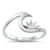 Sterling Silver Oxidized Wave And Sun Ring