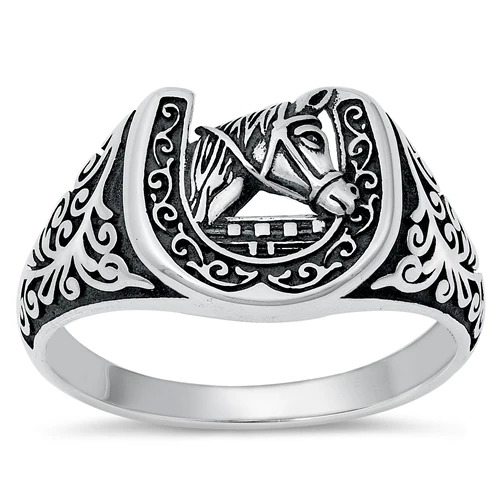 Sterling Silver Oxidized Horse Ring