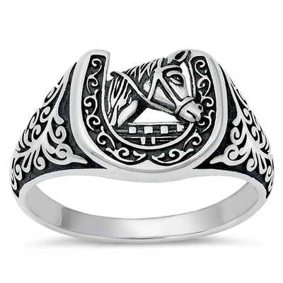 Sterling Silver Oxidized Horse Ring