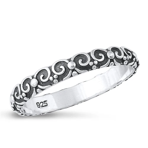 Sterling Silver Oxidized 3mm Curve design Band Ring
