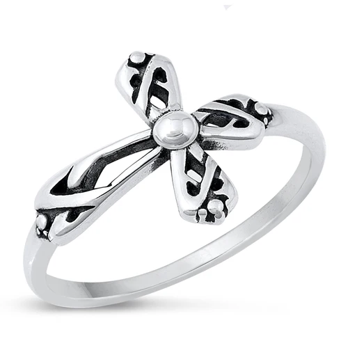 Sterling Silver Oxidized 13mm Cross Ring