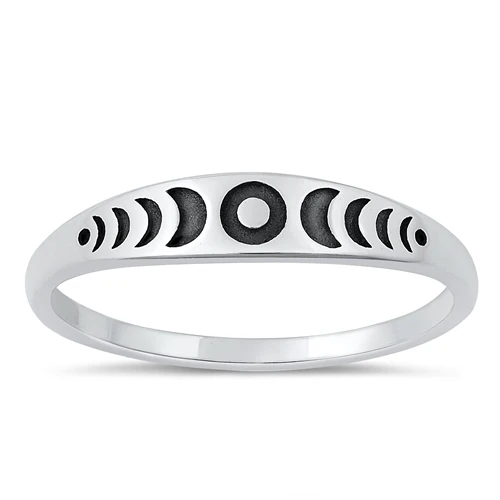 Sterling Silver Oxidized 4mm Moon Phases Ring