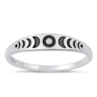 Sterling Silver Oxidized 4mm Moon Phases Ring
