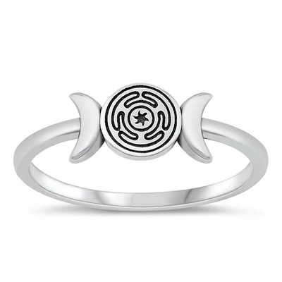 Sterling Silver Oxidized 6.2mm Moon Ring