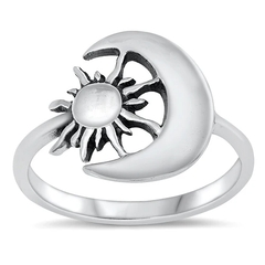 Sterling Silver Oxidized 15mm Moon And Sun Ring