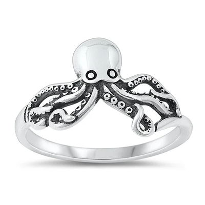 Sterling Silver Oxidized 11.7mm Octopus Ring