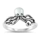 Sterling Silver Oxidized 11.7mm Octopus Ring