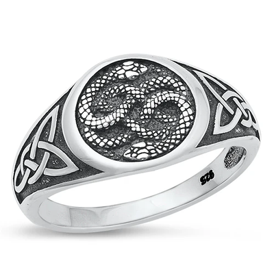 Sterling Silver Oxidized Celtic Snakes Ring