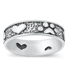 Load image into Gallery viewer, Sterling Silver Oxidized 6mm Paw Print And Heart Ring