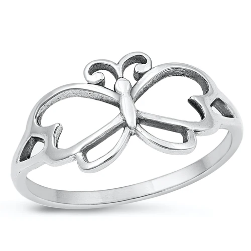 Sterling Silver Oxidized 9.6mm Butterfly Ring