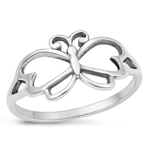 Sterling Silver Oxidized 9.6mm Butterfly Ring