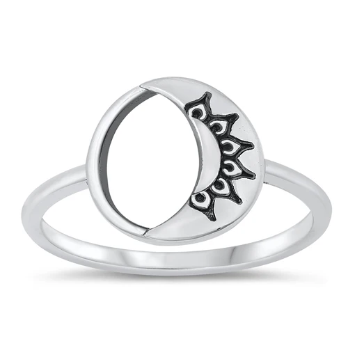 Sterling Silver Oxidized Half Mandala Ring