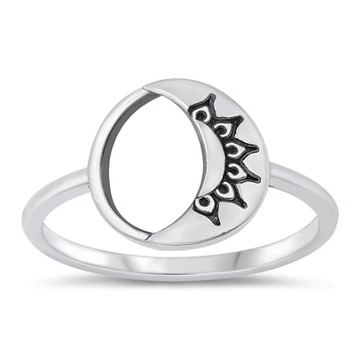 Sterling Silver Oxidized Half Mandala Ring