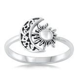 Sterling Silver Oxidized 11.2mm Moon And Sun Ring