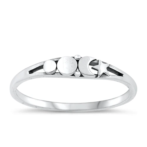 Sterling Silver Oxidized 3.4mm Moon And Star Ring