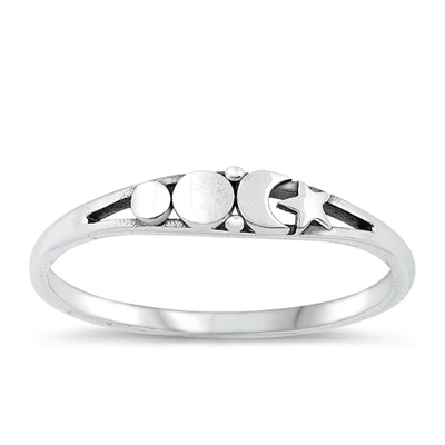 Sterling Silver Oxidized 3.4mm Moon And Star Ring