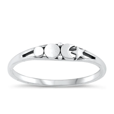 Sterling Silver Oxidized 3.4mm Moon And Star Ring