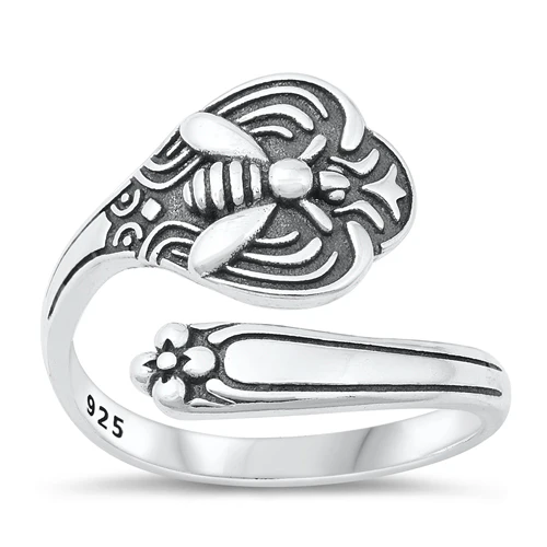Sterling Silver Oxidized 18.3mm Bee Ring