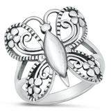 Sterling Silver Oxidized 21.5mm Butterfly Ring