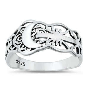 Sterling Silver Oxidized Moon Ring