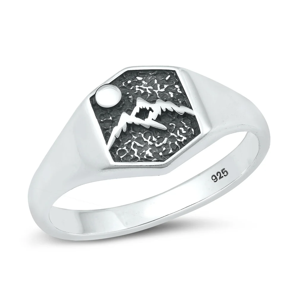Sterling Silver Oxidized Mountains And Moon Ring