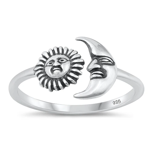 Sterling Silver Oxidized Moon And Sun Ring