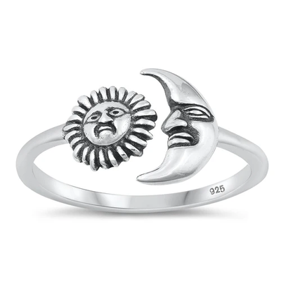 Sterling Silver Oxidized Moon And Sun Ring