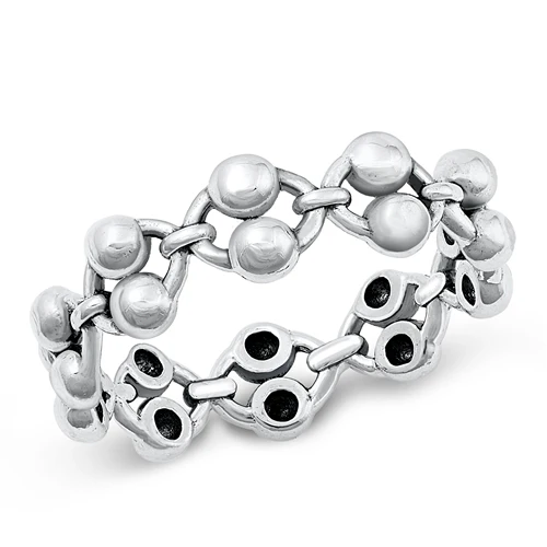 Sterling Silver Oxidized Balls Lock Ring