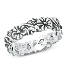 Load image into Gallery viewer, Sterling Silver Oxidize Flowers Ring