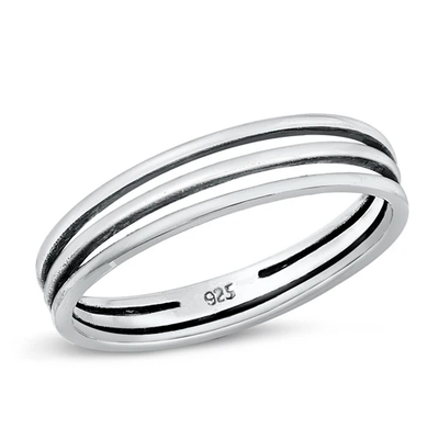 Sterling Silver Oxidized Three Lines Ring