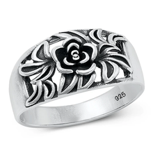 Load image into Gallery viewer, Sterling Silver Oxidized 11.4mm Flower Ring