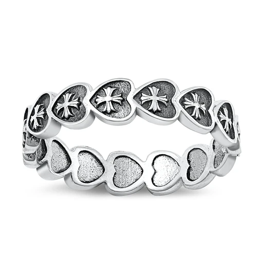 Sterling Silver Oxidized Heart And Cross Ring