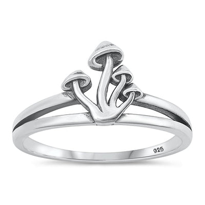 Sterling Silver Oxidized Mushrooms Ring-10.6mm