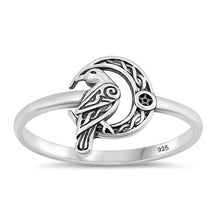 Load image into Gallery viewer, Sterling Silver Oxidized Bird and Moon Ring