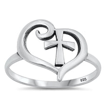 Load image into Gallery viewer, Sterling Silver Oxidized Cross and Heart Ring