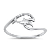 Sterling Silver Oxidized Dolphin and Wave Ring