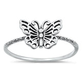 Sterling Silver Oxidized Butterfly Ring-8.4mm
