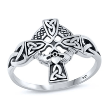 Load image into Gallery viewer, Sterling Silver Oxidized Celtic Claddagh Cross Ring