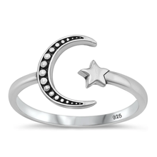 Load image into Gallery viewer, Sterling Silver Oxidized Moon And Star Ring